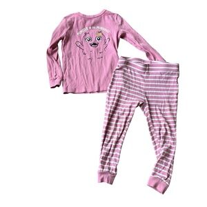 🌼 5/$25 Joe Fresh Toddler Girls Pajama Set Pink Striped Monster Print Size 3